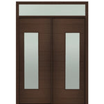 Prehung 72" X 96" Tall Milan Wide Lite Modern Mahogany Entry Double Door with Transom