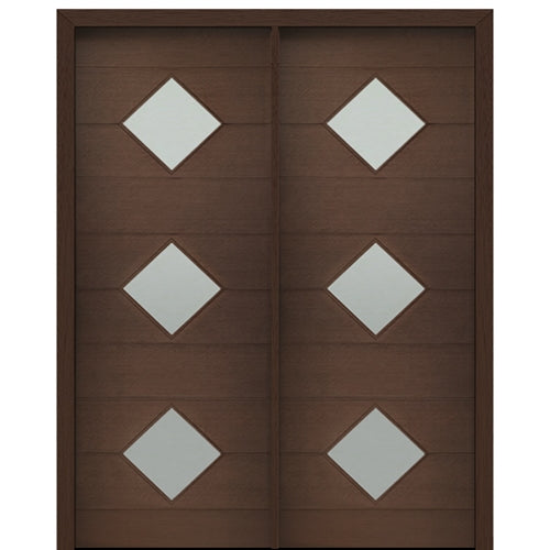 72" X 96" Tall Flores 3-Lite Diamond Lite Modern Mahogany Entry Double Door with Sandblasted IG or Clear Low E Glass
