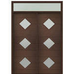 Prehung 72" X 96" Tall Flores 3-Lite Diamond Lite Modern Mahogany Entry Double Door with Transom