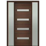 Prehung 36" X 96" Tall Luca 4 Lite Horizontal Lite Modern Mahogany Entry Door with Two Sidelite