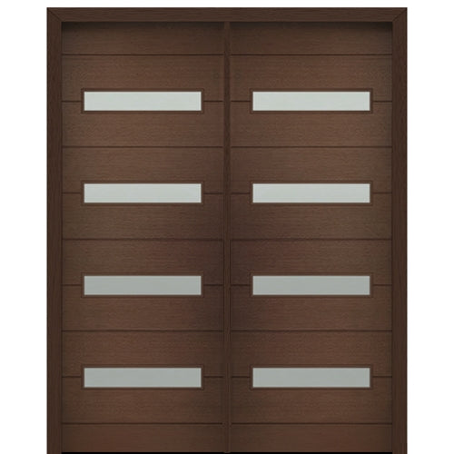 72" X 96" Tall Luca 4 Lite Horizontal Lite Modern Mahogany Entry Double Door