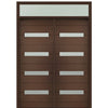 Prehung 72" X 96" Tall Luca 4 Lite Horizontal Lite Modern Mahogany Entry Double Door with Transom