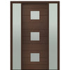 Prehung 36" X 96" Tall Luca 3 Lite Square Lite Modern Mahogany Entry Door with Two Sidelite