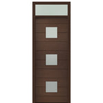 Prehung 36" X 96" Tall Luca 3 Lite Square Lite Modern Mahogany Entry Door with 12" Transom