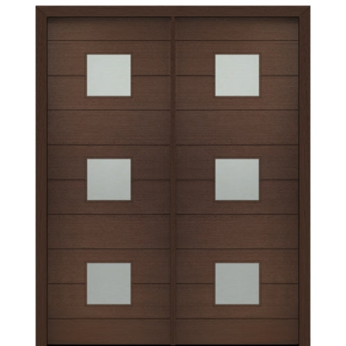 72" X 96" Tall Luca 3 Lite Square Lite Modern Mahogany Entry Double Door