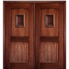 80" Tall 2 Panel V Grooved Arched Panel Solid Mahogany Entry Double Door with 
 Operable Wood Speakeasy