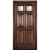 80" Tall 6 Panel Mahogany Wood Entry Door with Raised Molding and 2 Clear Beveled Glass Panes.