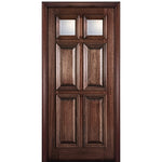80" Tall 6 Panel Mahogany Wood Entry Door with Raised Molding and 2 Clear Beveled Glass Panes.