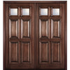 80" Tall 6 Panel Mahogany Wood Entry Double Door with Raised Molding and 2 Clear Beveled Glass Panes