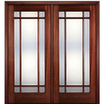80" Tall 9-Lite Marginal (TDL) Mahogany Wood Entry Double Doors

