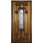 80" Tall Carved Panel Mahogany Wood Entry Door with Blanco Decorative glass Design