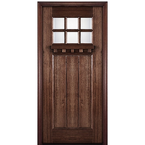 80" Tall  6-Lite 3-Panel Craftsman Style True Divided Lite (TDL) Mahogany Wood Entry Door
