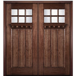 80" Tall  6-Lite 3-Panel Craftsman Style True Divided Lite (TDL) Mahogany Wood Entry Double Door
