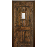 80" Tall 2 Panel V Grooved Arched Panel Solid Knotty Alder Entry Door with Speakeasy