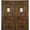 80" Tall 2 Panel V Grooved Arched Panel Solid Knotty Alder Entry Double Door with Speakeasy