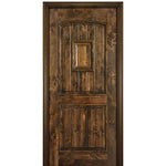 80" Tall 2 Panel V Grooved Arched Panel Solid Knotty Alder Entry Door with Operable Wood Speakeasy