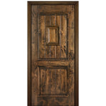 80" Tall 2 Panel V Grooved Solid Knotty Alder Entry Door with Operable Wood Speakeasy