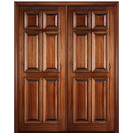 96" Tall 6 Panel Solid Mahogany Wood Entry Double Door with Raised Moulding
