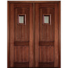 96" Tall 2 Panel V Grooved Arched Panel Solid Mahogany Entry Double Door with Speakeasy