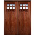 96" Tall  6-Lite Craftsman Style True Divided Lite (TDL) Mahogany Wood Entry Double Door
