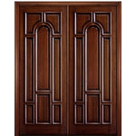 96" Tall Carved Panel Solid Mahogany Wood Entry Double Door with Raised Moulding
