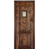 96" Tall 2 Panel V Grooved Arched Panel Solid Knotty Alder Entry Door with Speakeasy