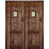 96" Tall 2 Panel V Grooved Arched Panel Solid Knotty Alder Entry Double Door with Speakeasy