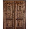 96" Tall 2 Panel V Grooved Solid Knotty Alder Entry Double Door with Operable Wood Speakeasy