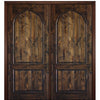 96" Tall 2 Panel V-Grooved Circle Panel Solid Knotty Alder Entry Double Door