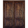 96" Tall 2 Panel V Grooved Square Top Solid Knotty Alder Entry Double Door