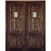 96" Tall 2 Panel V-Grooved Square Top Solid Knotty Alder Entry Double Door with Speakeasy