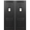 72" x 96" 2-Panel Arch V-Groove Fiberglass Entry Double Door with glass speakeasy and optional iron masks