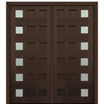 72" X 80" Tall Carlo 6-Lite (Left) Modern Mahogany Entry Double Door with Clear Glass