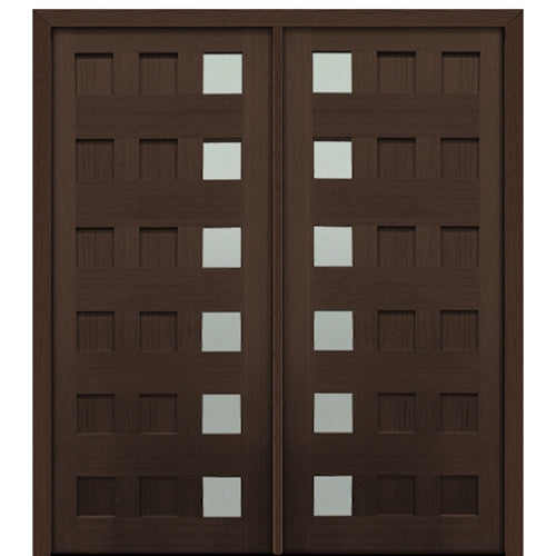 72" X 80" Tall Carlo 6-Lite (Right) Modern Mahogany Entry Double Door with Clear Glass