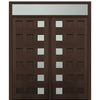 Prehung 72" X 80" Tall Carlo 6-Lite (Right) Modern Mahogany Entry Double Door  with 12" Transom with Clear Glass