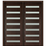 72" X 80"Tall Carlo 7-Lite Horizontal Lite Modern Mahogany Entry Double Door with Clear Glass