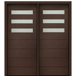 72" X 80" Tall Luca 3 Lite Horizontal Lite Modern Mahogany Entry Double Door