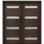 72" X 80" Tall Luca 4 Lite Horizontal Lite Modern Mahogany Entry Double Door