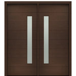 72" X 80" Tall Milan Thin Lite Modern Mahogany Entry Double Door with Sandblasted IG Low E Glass