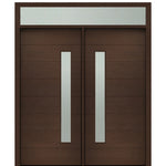 Prehung 72" X 80" Tall Milan Thin Lite Modern Mahogany Entry Double Door with Transom