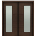 72" X 80" Tall Milan Thin Lite Modern Mahogany Entry Double Door with Sandblasted IG Low E Glass
