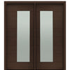 72" X 80" Tall Milan Thin Lite Modern Mahogany Entry Double Door with Sandblasted IG Low E Glass