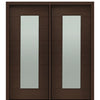 72" X 80" Tall Milan Thin Lite Modern Mahogany Entry Double Door with Sandblasted IG Low E Glass