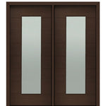 72" X 80" Tall Milan Thin Lite Modern Mahogany Entry Double Door with Sandblasted IG Low E Glass