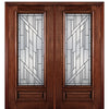 6'-8" Full Lite Mahogany Wood Entry Double Door with Columbia Decorative Glass