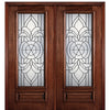 6'-8" Full Lite Mahogany Wood Entry Double Door with Princeton Decorative Glass