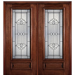 6'-8" Full Lite Mahogany Wood Entry Double Door with Delta Decorative Glass