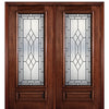 6'-8" Full Lite Mahogany Wood Entry Double Door with Hamilton Decorative Glass