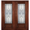 6'-8" Full Lite Mahogany Wood Entry Double Door with Medina Decorative Glass