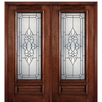 6'-8" Full Lite Mahogany Wood Entry Double Door with Medina Decorative Glass